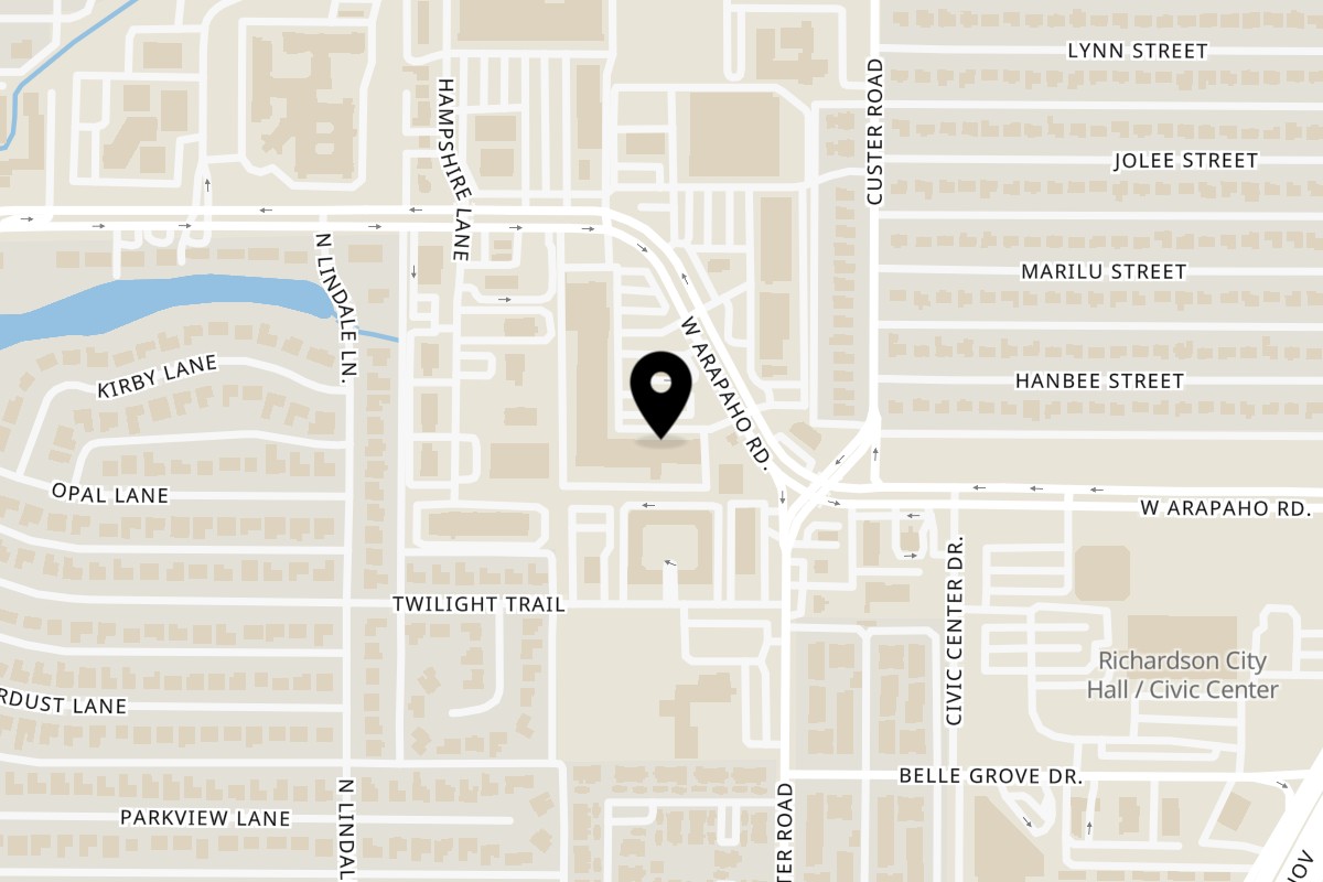 Map showing the location of Burger Island | Richardson on 525 W Arapaho Rd #8 in Richardson
